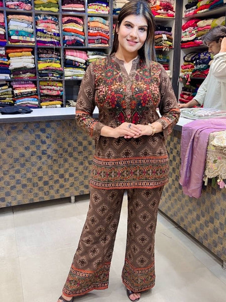 Ethnic Brown Printed Stylish Co-Ord Set
